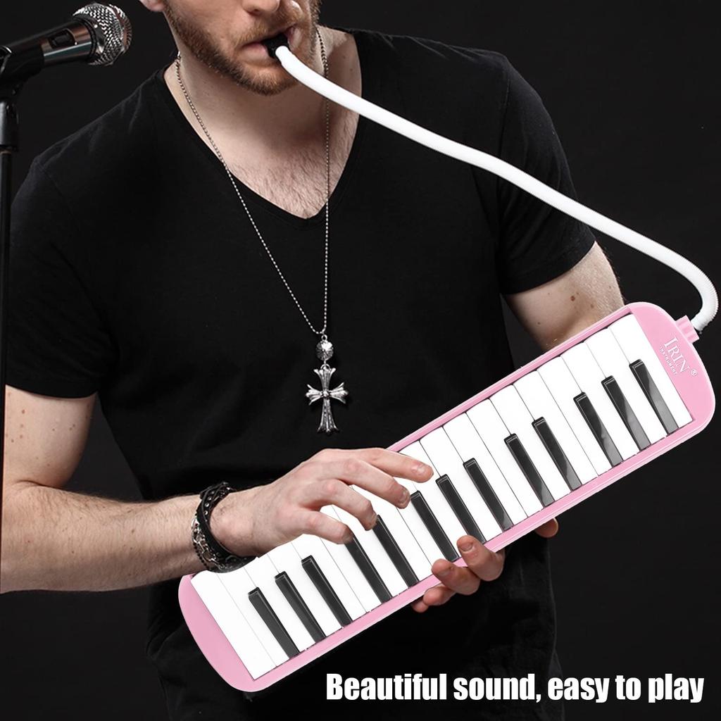 IRIN Melodic Cassette 32 Key Wind Instrument Pianica Melodica Piano Style Portable with Carrying Perfect for Beginners and Pink Bag, Practice,