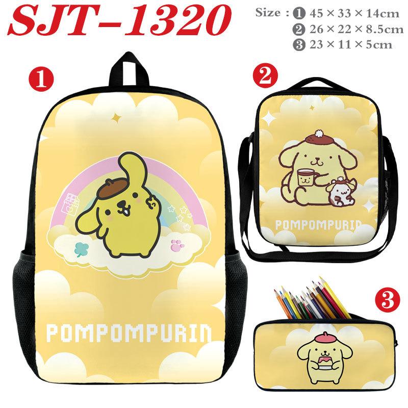 Sanrio Anime 3-Piece Set Backpack Lunch Bag Pencil Case Large Capacity Student School Bag Cute Cartoon Pink