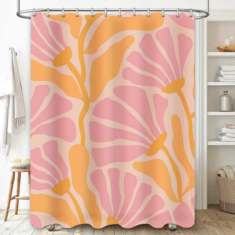 Soft Floral Elegance: Abstract Pink And Orange Pattern Shower Curtain For A Serene And Artistic Bathroom Dcor