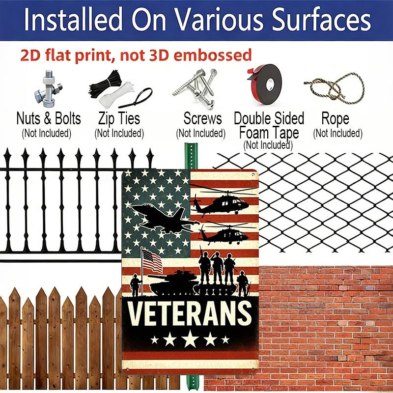 2D Flat 1pc Metal Wall Decor Sign - Aluminium, Veterans Tribute, Rustic Metal, Ideal for Independence Day & Memorial Day Decor, Wall Hanging for