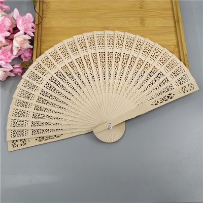 5pcs  Wooden Fan Chinese Style Hollow Folding Fan Printing Sandalwood Shank Fan For Church Wedding Favors Gifts Home Decoration
