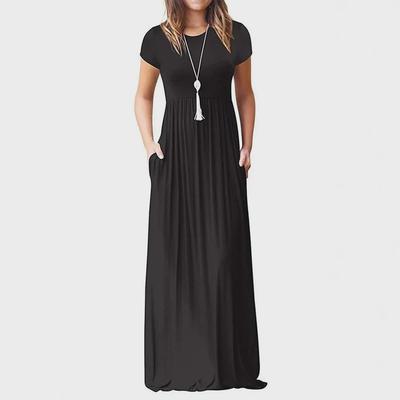 2024 Women's Short-Sleeve Solid Maxi Dress with Pockets