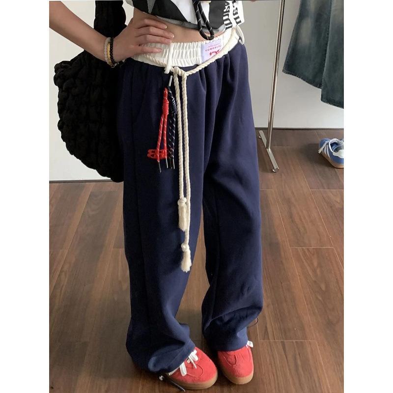 Casual Retro Street Dance Sporty Hip-hop Sweatpants for Women in Autumn and Winter, Loose Straight-leg, Slimming Wide-leg Pants