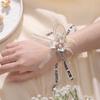 Brățară Exquisită pentru Domnișoare de Onoare cu Flori Artificiale, Panglică Dulce de Nuntă, Fundă cu Perle, Flori de Mână pentru Mireasă, Accesorii de Petrecere, Bal de Promovare, Cadouri