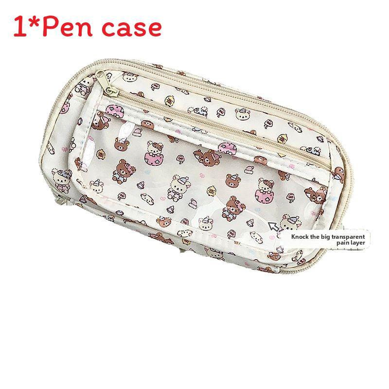Rilakkuma Pattern Cute Pencil Case With Multilayer Storage For Girls Classroom Use