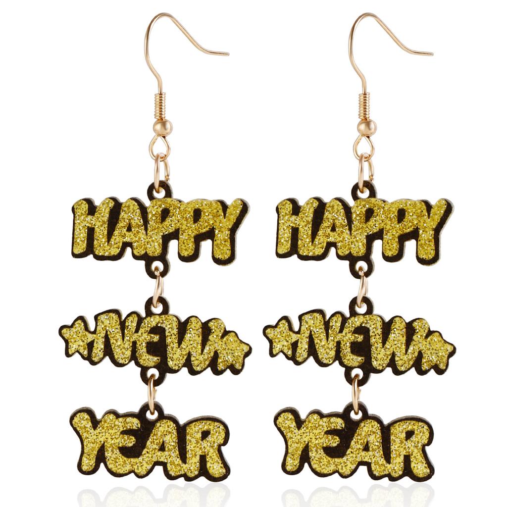 Cross-Border New Year Acrylic Earrings Happy New Year English Alphabet Splicing Earrings Earrings Ear Jewelry