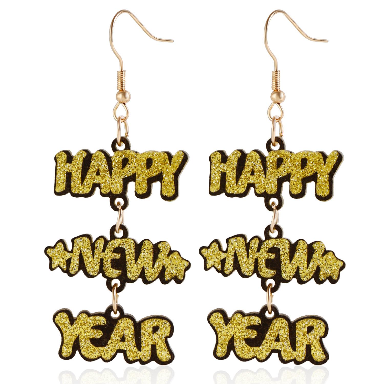 

European and American New Year acrylic earrings Happy New Year English alphabet splicing earrings earrings ear jewelry