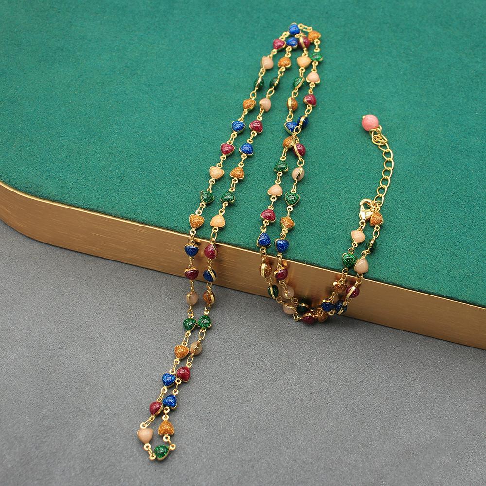 Necklace Dripping Oil Colored Crystal Beaded Handmade Long Sweater Chain Design Autumn And Winter