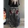 DRIPX Retro American Street Style Embroidery Wide Leg Washed  Jeans Casual Straight Leg Pants