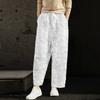 Women's Long Pants Elastic High Waist Wide-Leg Trousers Elegant Embroidered Cotton Linen Pants