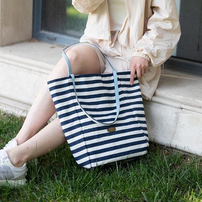 Nouveau Sac à Bandoulière Style Décontracté Double Face Bande Arrière Sac en Toile Rayée Grande Capacité pour Femmes Sac Fourre-tout pour le Travail