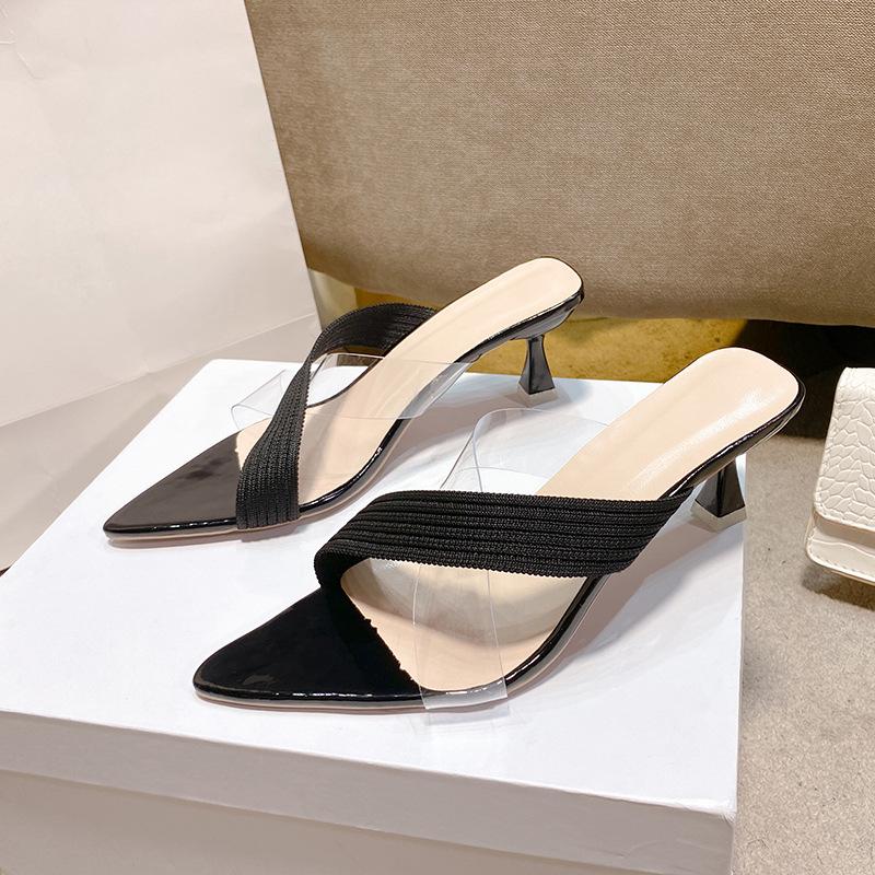 

Open-toed sandals women s new elastic cool boots with pointed high heels women s stilettos 40 чёрный