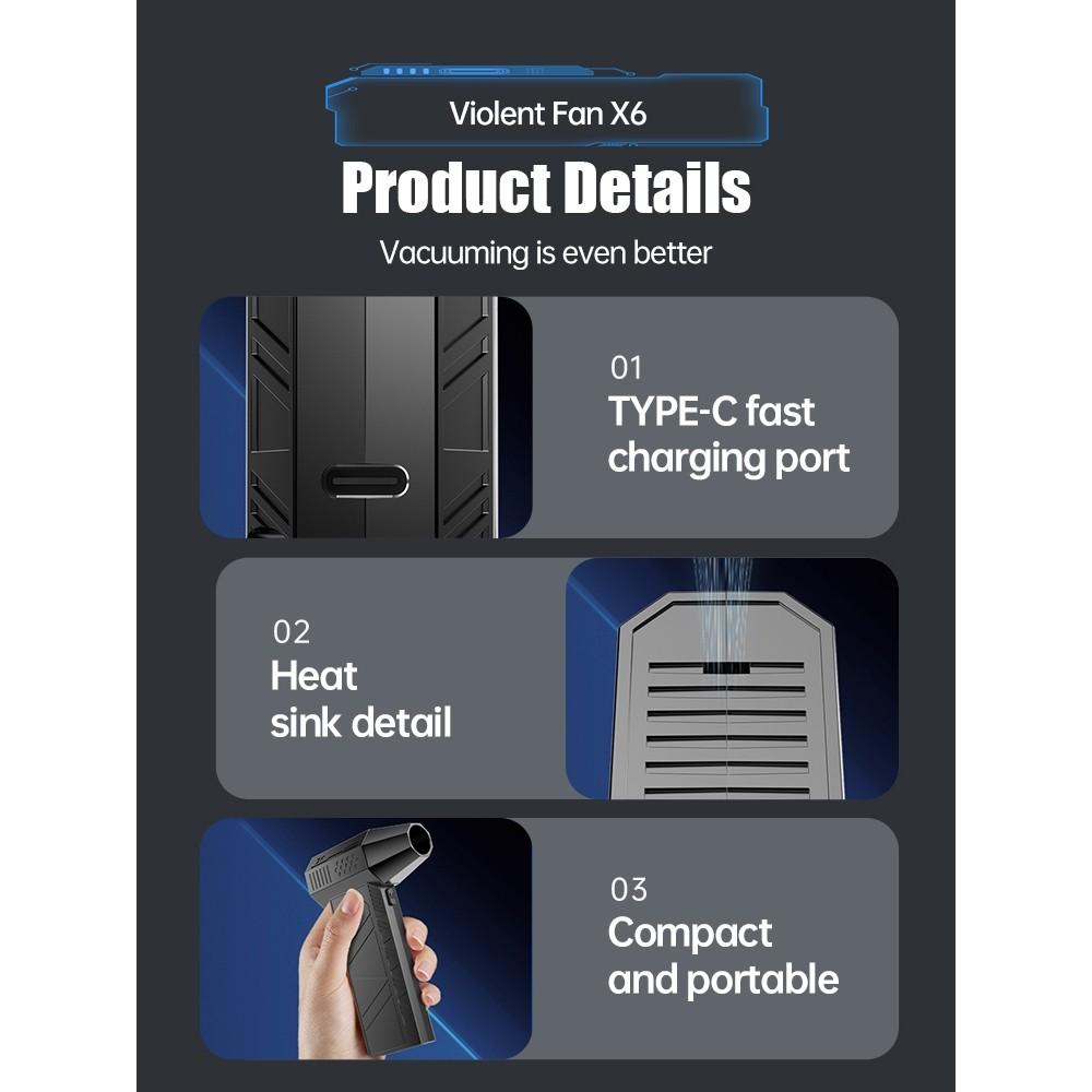 130,000 RPM Portable Handheld Electric Fan 52m/s Brushless Powerful Air Blower Adjustable Wind Speed Turbo Violent Fan