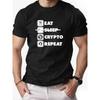 Tricou Casual Bărbătesc Mărime Europeană cu Grafică „Eat Sleep Crypto Repeat”, Gât Rotund, Croială Regulară, Material Tricotat cu Elasticitate Ușoară, Culoare Uni - Îmbrăcăminte de Vară