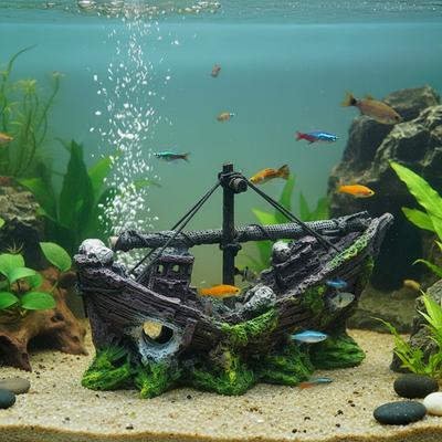 Piratenschiff Harz Ornament für Aquarium Dekoration Fischversteck Höhle Kleines Terrarium Landschaftszubehör