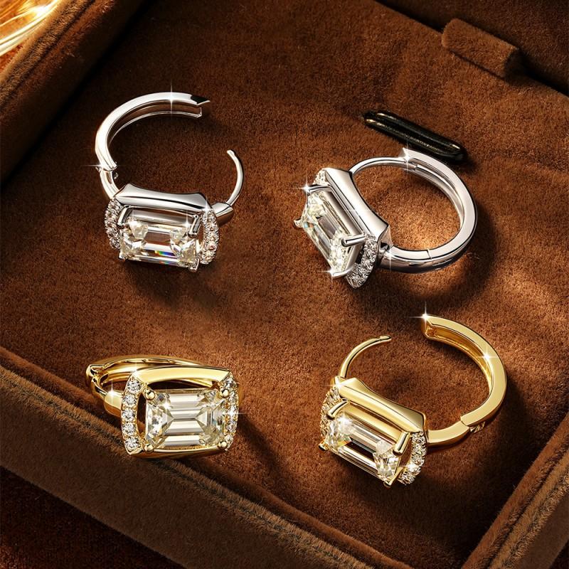 Classic Luxury 2CT Emerald Moissanite Earrings Women 14K Gold Plated Elegant Fine Jewelry