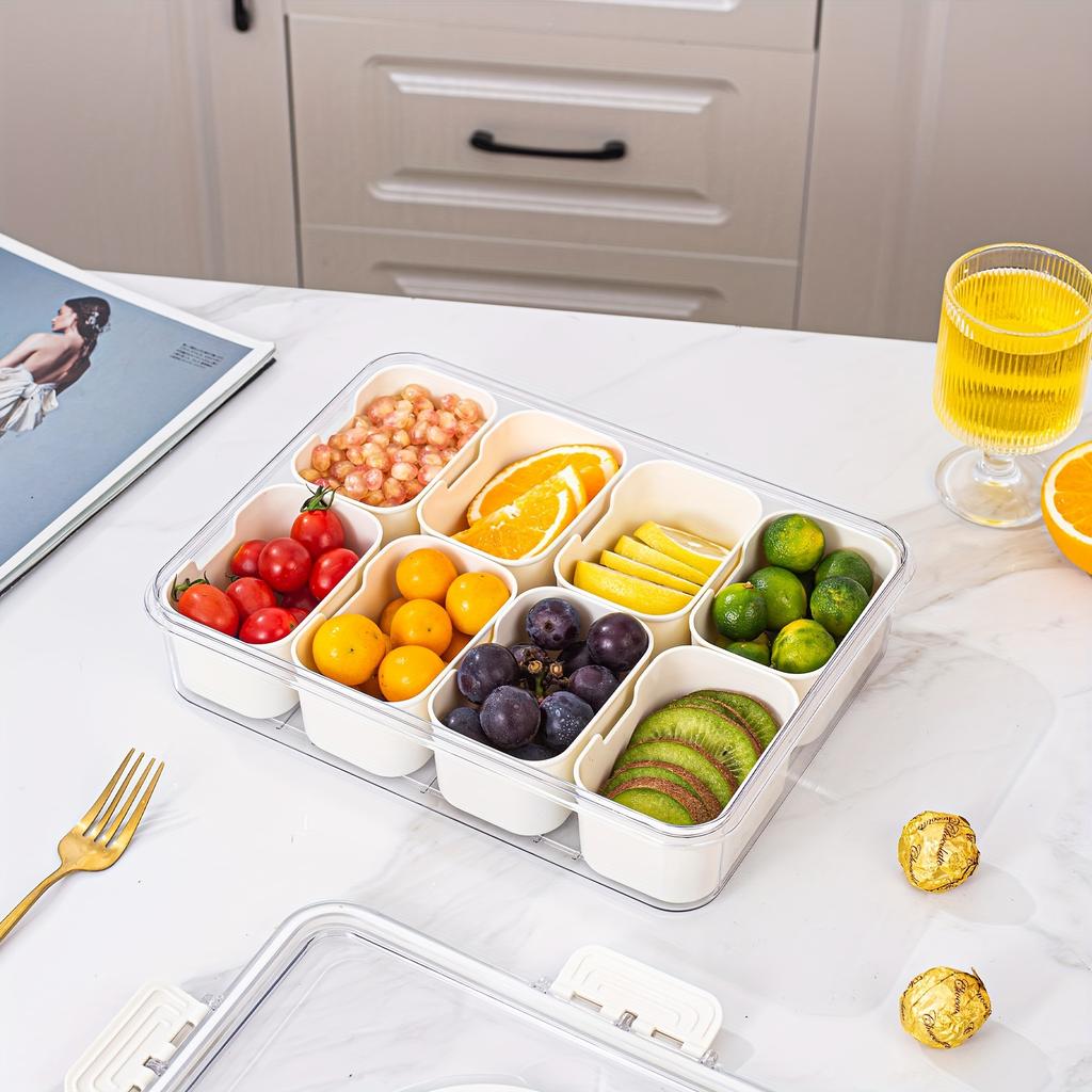 Multipurpose Divided Serving Tray with Secure Lid Handle Portable Charcuterie Platter Clear Snack Container for Party Entertaini