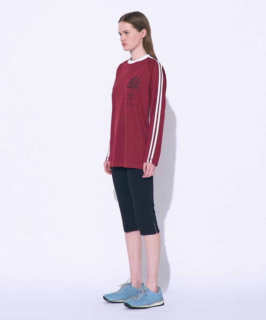 PARTIMENTO WOMEN Striped Football Jersey Ls Tee_Burgundy