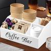 Multi-compartment Countertop Coffee Bar Organizer Wooden Tea Bag Basket Coffee Storage Box  Office