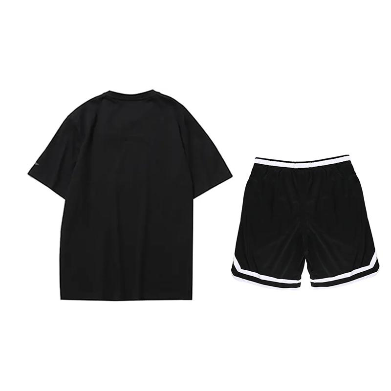 Li Ning Basketball Printed Round Neck Comfortable Fashion Short Sleeve Casual Sports Suit Unisex Suit Black AHSUA05-2+YAPV001-1