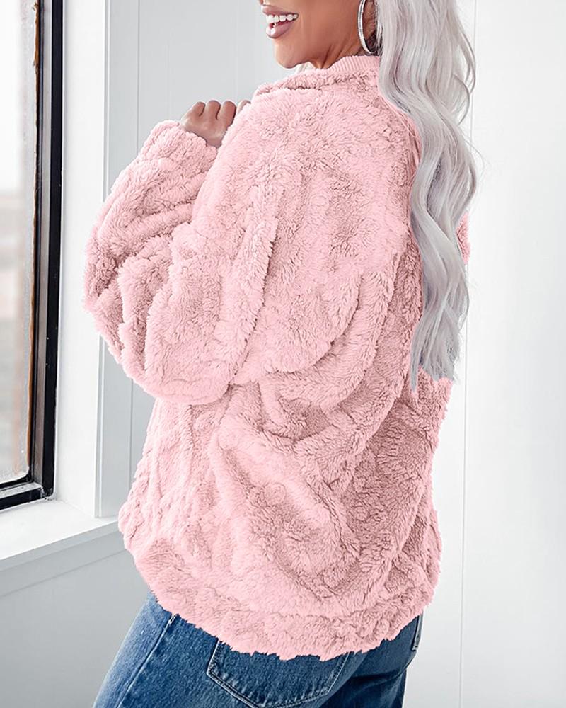 Autumn Winter Casual Loose Plush Pullover Shirt with Lapel and Long Sleeves