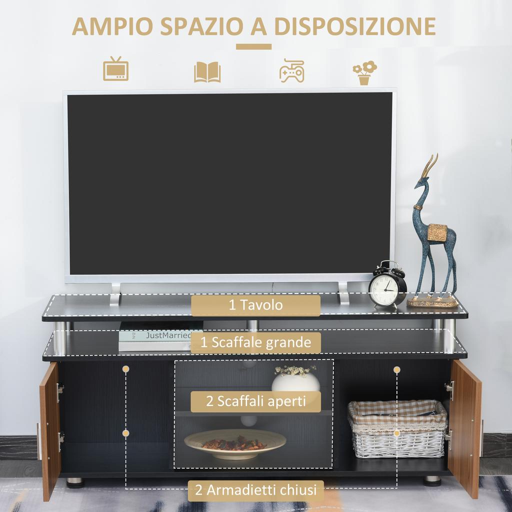 TV Cabinet Up to 55" with Cabinets and Shelves in Wood and Aluminum, 120x40x52.2cm