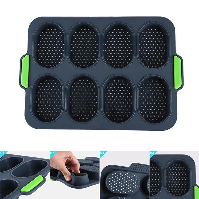 8 Grids DIY Silicone Hamburger Bread Mold Good Flexibility Practical French Heat Resistant Bread Mold Baking Pastry Kitchen Tool