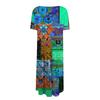 Women Casual Printed Round Neck Short Sleeved Long Dress