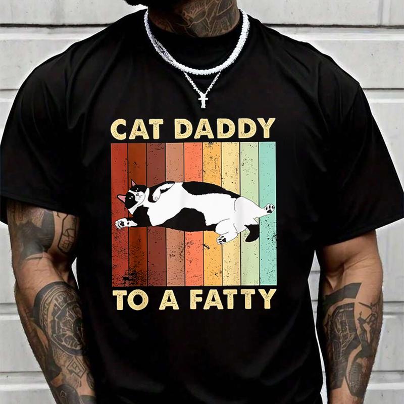 Funny Cat Dad Dad To A Fatty Motorcycle T-Shirt Men Hip Hop Streetwear Unisex Casual Short Slee