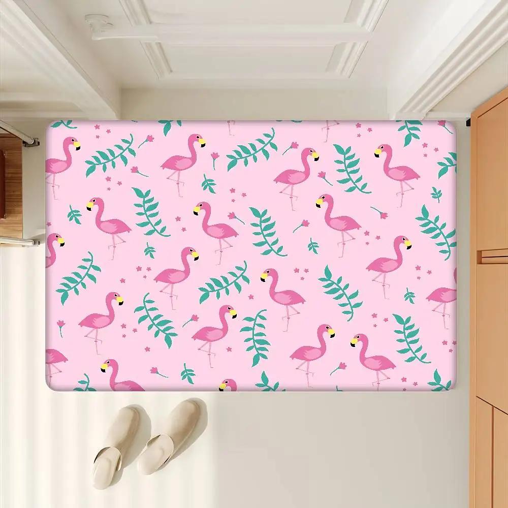 Flamingo Cartoon Hallway Carpet INS Style Soft Bedroom Floor House Laundry Room Mat Anti-skid Bedside Area Rugs