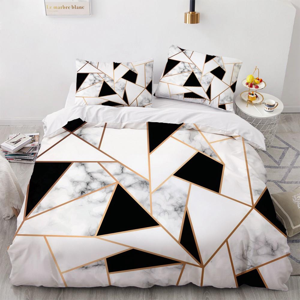 Enkla sängklädesset 3D Marmorering Påslakan Täcke Örngott King Queen Full Double Single Hemtextil