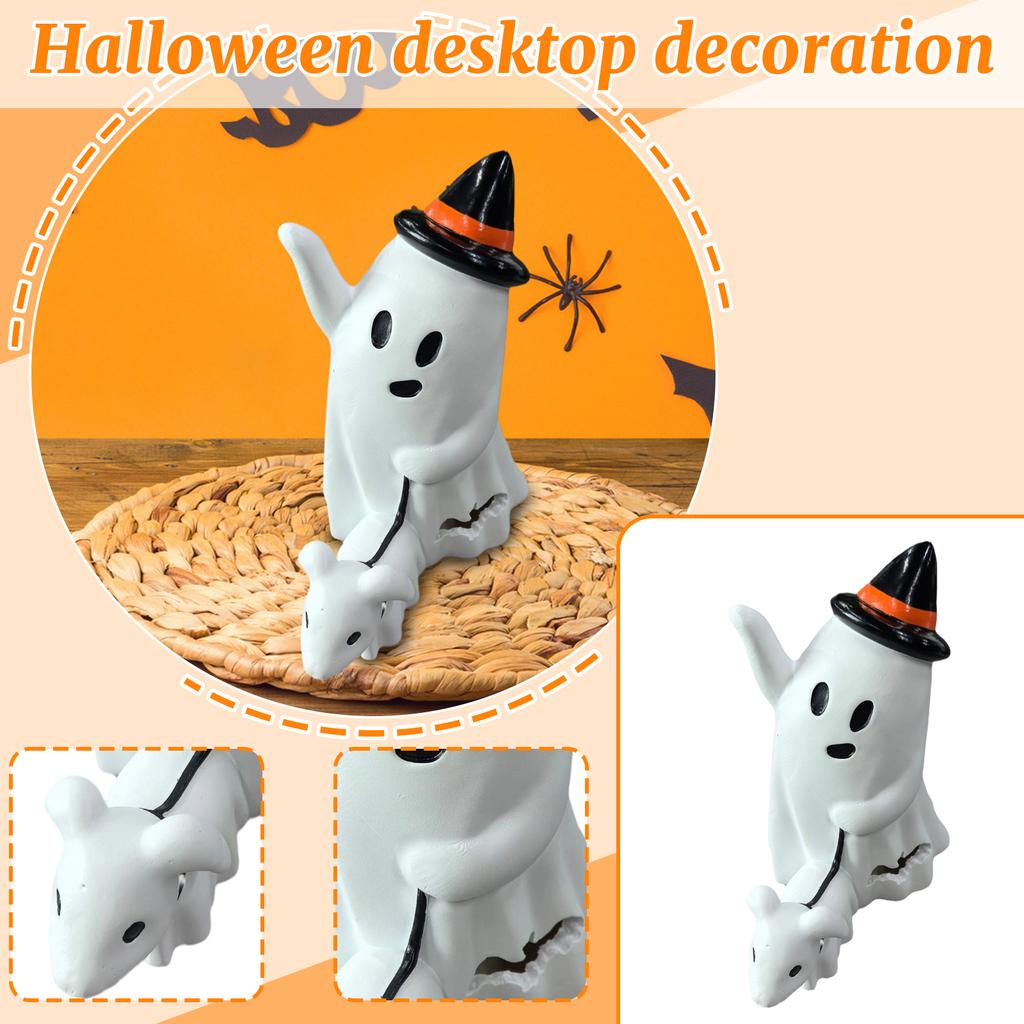 Halloween Hat Wearing Ghosts Dog Walking Ornament