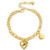 18K Gold-Finished Titanium Steel Cuban Chain Bracelet with Personalized Initial & Peach Heart Charm for Women