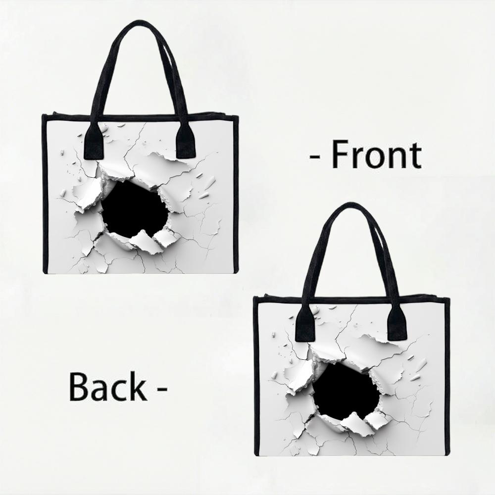 Creative Broken Hole Print Tote Bag Fashion Casual Large Capacity Daily Use Handbag