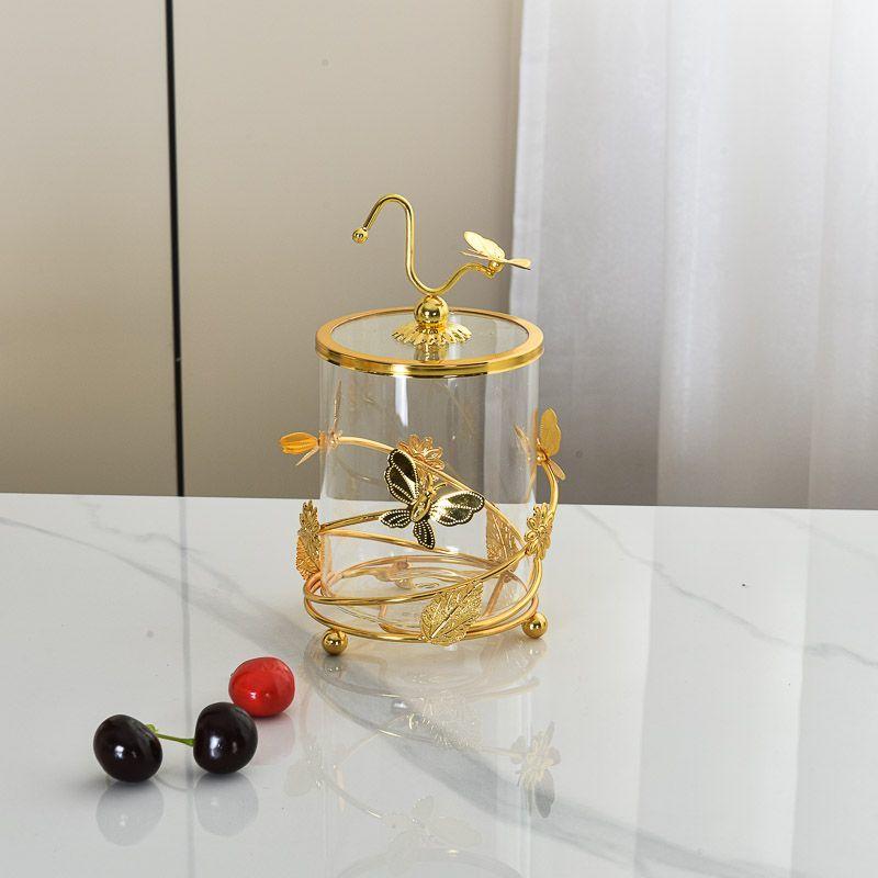 Modern Metal Glass Storage Jar Modern Candy Clear Glass Decorative Jar Golden Butterfly Storage Bottle Home Decoration Ornaments