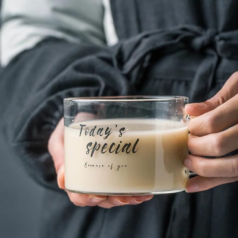 500ml Creative letter glass mug,large belt with juice mug office teacup dessert cup oatmeal breakfast cup milk Drinkware 500ml