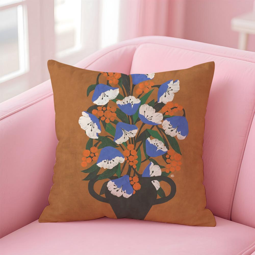 Vintage vase print Cushion Cover Linen Pillowcase Cover Soft Decor for Sofa Home Room