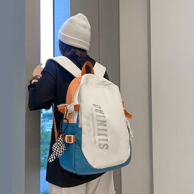 Bostonian B6224011 Orange Dark Blue Student Laptop Backpack