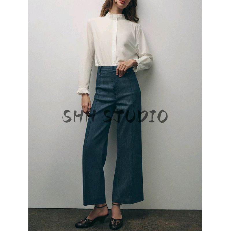 Spring New Women's Clothing Asymmetric Circular Lower Hem Long Sleeves Laminated Decoration Cotton Shirt 4786060