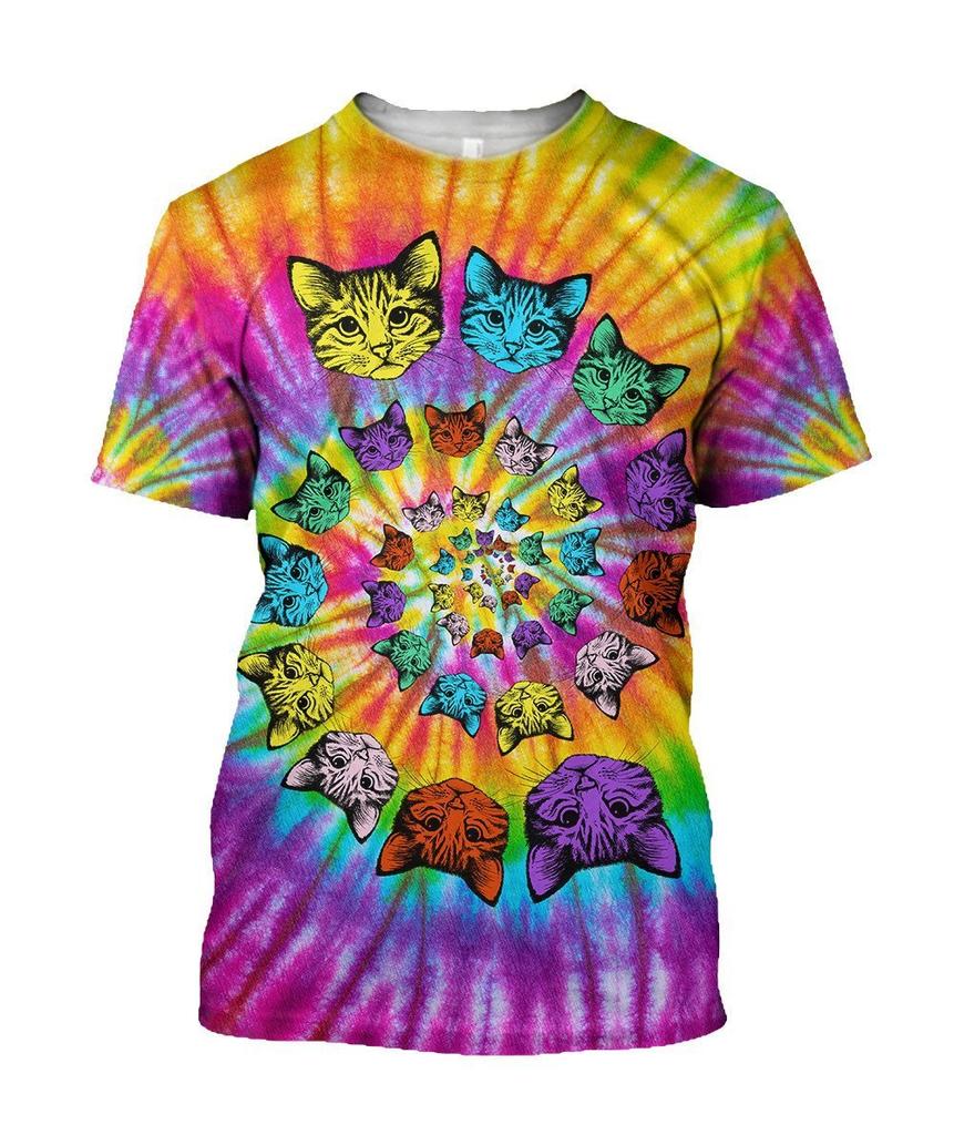 Fashion Fun Cool Animal Cat Graphic T Shirts Summer Casual Hip Hop Harajuku Streetwear Personality Printed O-neck Short Sleeve