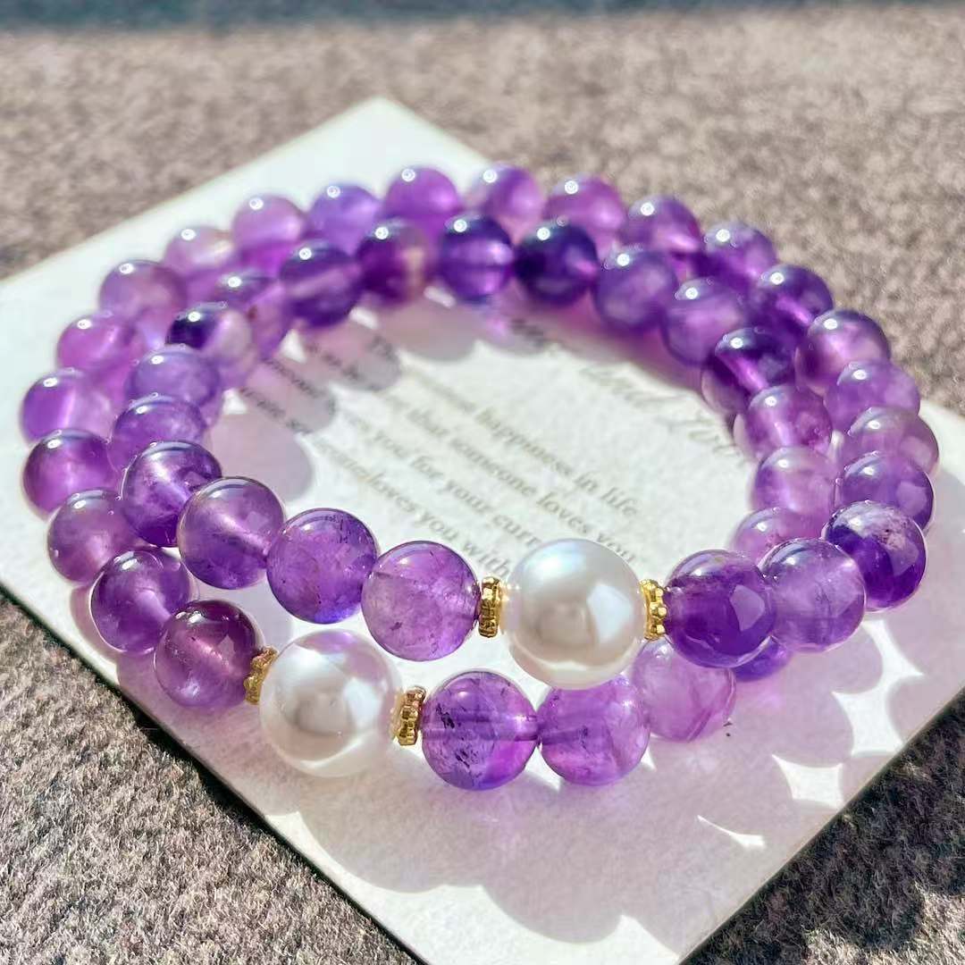 8Mm Retro High Quality Natural Amethyst Multi-Circle Bracelet Bracelet.