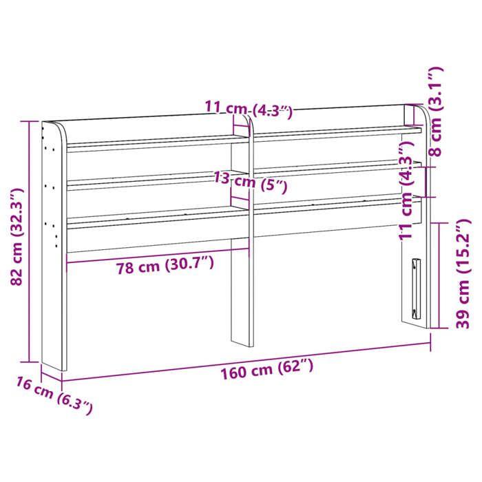 VidaXL Tête de lit avec étagères marron cire 150 cm bois massif de pin, tête de lit en bois, tête de lit avec rangement, 850949