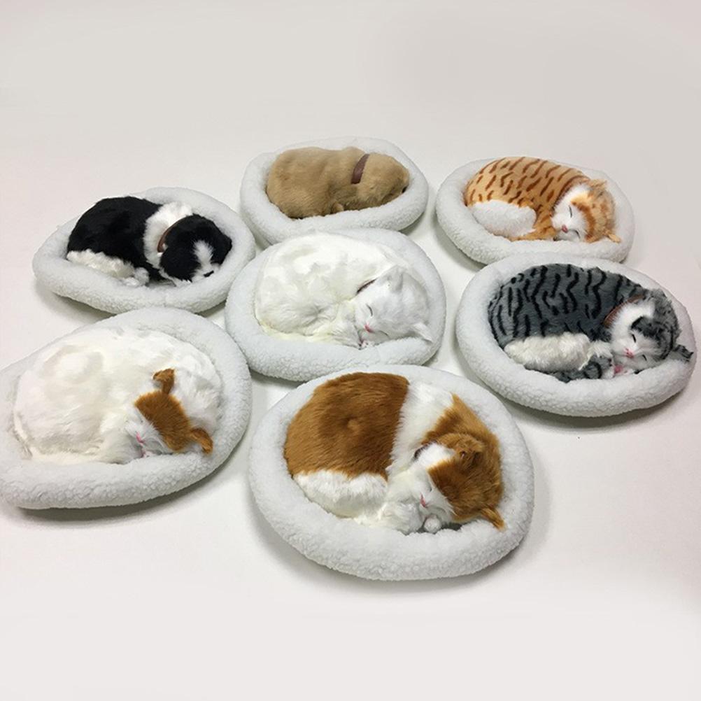 Realistic Sleeping Cat Toy Breathing Cat Stuffed Animal Doll with Mat  Plush Toys for Children Home