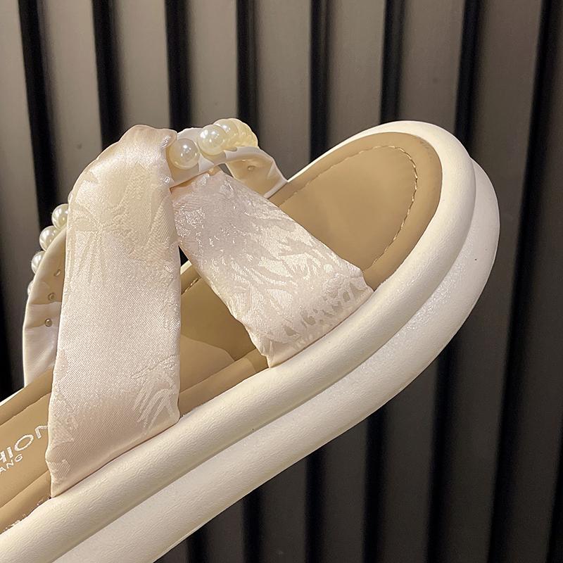 Fashion Aphixta Luxury Pearl Green Slippers Flat With Women Summer Shoes Outdoor Slides Flip Flop Muller Slippers Casual Beach Sandals