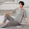 Pure cotton pajamas men's summer thin 1011 new short-sleeved trousers loose large size can be worn outside loungewear suit