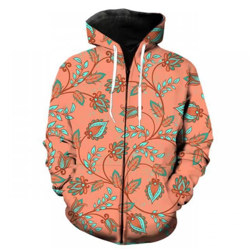 3D Digital Print Hooded Zip-Up Oversized Casual Sweatshirt Men Loose Fit Streetwear