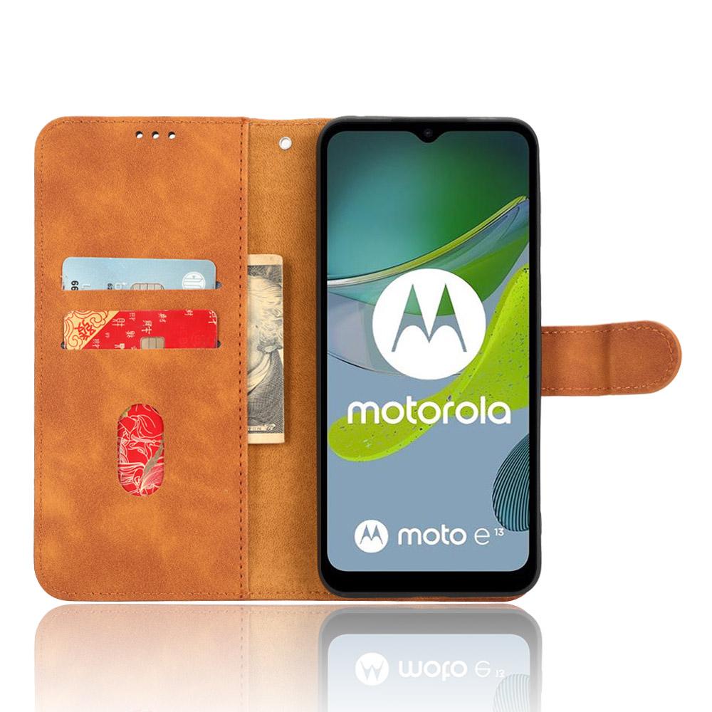 

Leather Mobile Phone Case For Motorola Moto E13 4G,Skin-touch Shockproof Flip Phone Cover Stand Wallet Brown