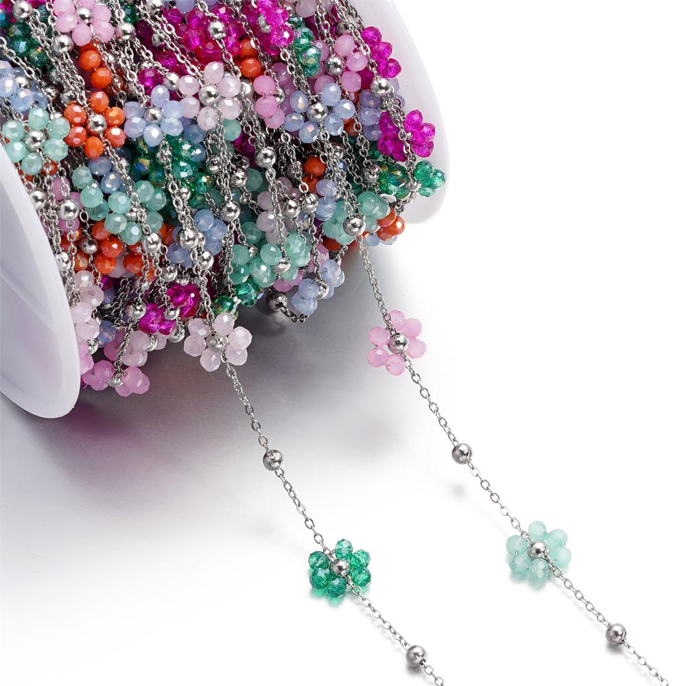 1Meter Stainless Steel Chain Flowers Pearl Beads Flat Link Chains for Necklaces Anklet Supplies DIY Jewelry Making Wholesale