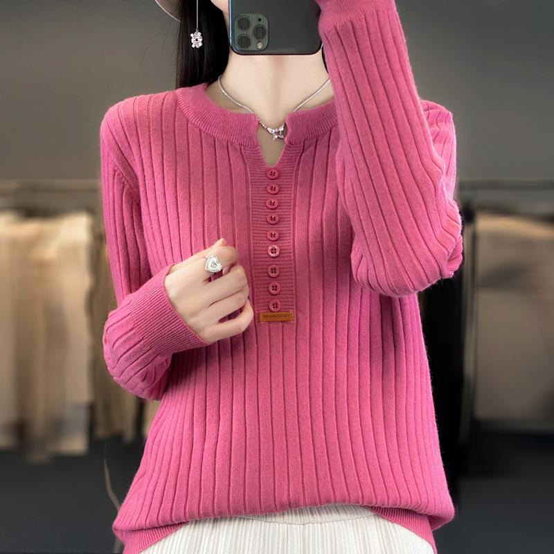 Women'S Winter Sweater Solid Color Round Neck Thickening Knitted Pullover Sweaters Fashiontemperament Elegant Thermal Sweaters