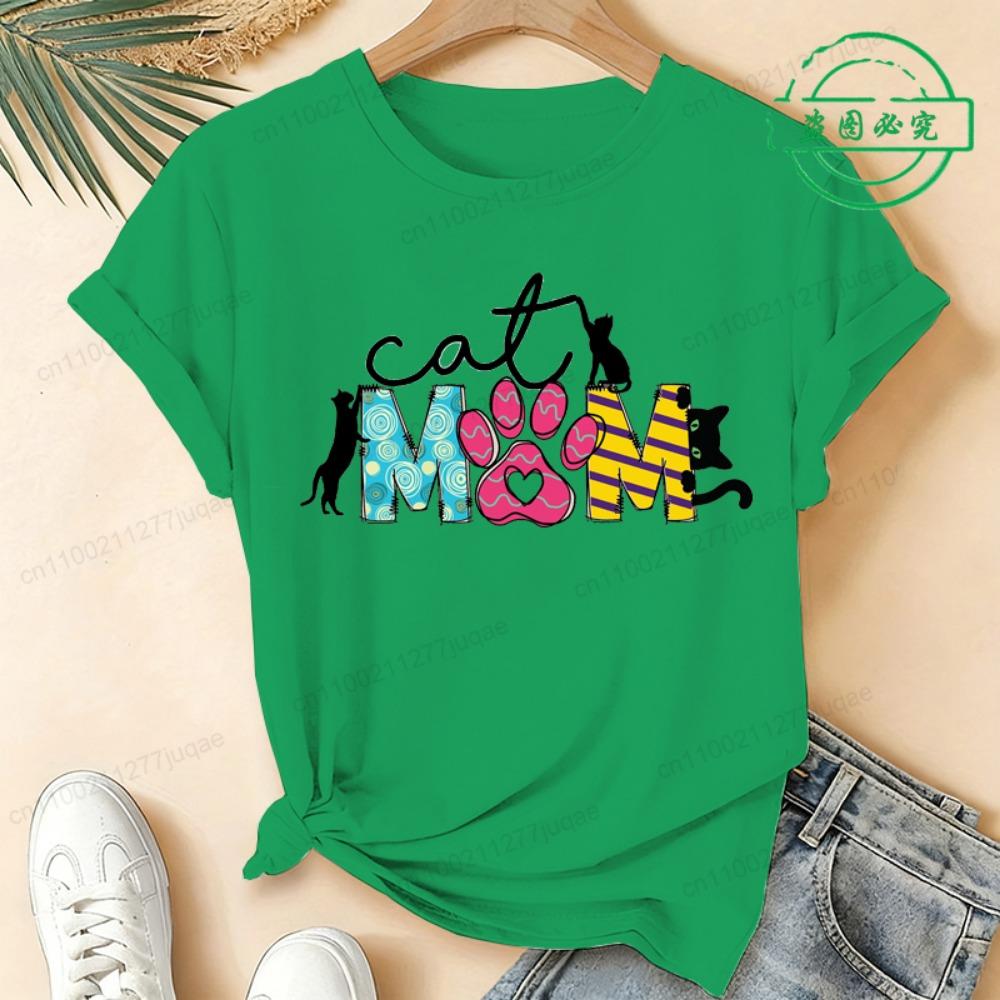 Summer Fashion Women Tshirt Short Sleeve Women Tshirt Ladies Tee Shirt Top Cat Mom Print Graphic T-Shirts Female Camisetas Mujer